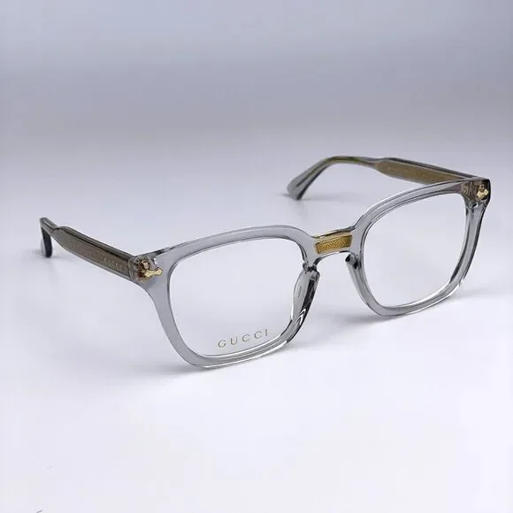 NEW Gucci GG0184O 005 Unisex Square Gray Clear Gold Eyeglasses